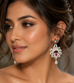 Gold Finish American Diamond Floral Drop Earrings