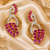 Gold Finish American Diamond Ruby Cluster Drop Earrings