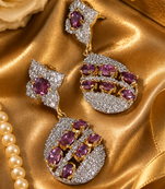 Gold Finish American Diamond Purple Stone Drop Earrings
