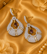 Gold Finish American Diamond Teardrop Earrings