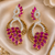 Gold Finish American Diamond Ruby Cluster Drop Earrings