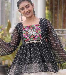 Black Georgette Leheriya Print Katchi Peplum Blouse With Flared Lehenga