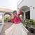 Pink Georgette Leheriya Print Katchi Peplum Blouse With Flared Lehenga