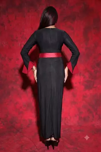 Black & red colorblocked lycra maxi dress for women