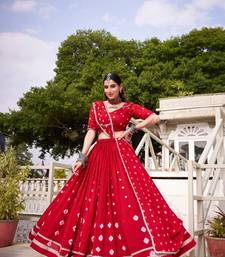 Red Bandhej Print With Lace Touch Up Pure Chanderi Flared Lehenga Lehenga Choli With Blouse