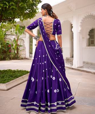 PURPLE Bandhej Print With Lace Touch Up Pure Chanderi Flared Lehenga Lehenga Choli With Blouse 3