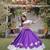 Purple & White Lotus Flower Gota & Mirror Lace Work Roman Flared Lehenga With Kutchi Gamthi Blouse Set