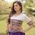 Purple & White Lotus Flower Gota & Mirror Lace Work Roman Flared Lehenga With Kutchi Gamthi Blouse Set