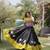 Black & Lemon Yellow Lotus Flower Gota & Mirror Lace Work Roman Flared Lehenga With Kutchi Gamthi Blouse Set