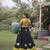 Black & Lemon Yellow Lotus Flower Gota & Mirror Lace Work Roman Flared Lehenga With Kutchi Gamthi Blouse Set