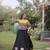 Black & Lemon Yellow Lotus Flower Gota & Mirror Lace Work Roman Flared Lehenga With Kutchi Gamthi Blouse Set