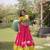Pink & Lemon Yellow Lotus Flower Gota & Mirror Lace Work Roman Flared Lehenga With Kutchi Gamthi Blouse Set