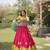 Pink & Lemon Yellow Lotus Flower Gota & Mirror Lace Work Roman Flared Lehenga With Kutchi Gamthi Blouse Set