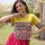 Pink & Lemon Yellow Lotus Flower Gota & Mirror Lace Work Roman Flared Lehenga With Kutchi Gamthi Blouse Set