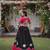black & pink lotus Flower Gota & Mirror Lace Work Roman Flared Lehenga With Kutchi Gamthi Blouse Set