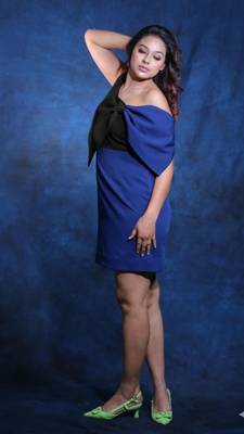 Blue & black bow work crepe sheath mini dress 4