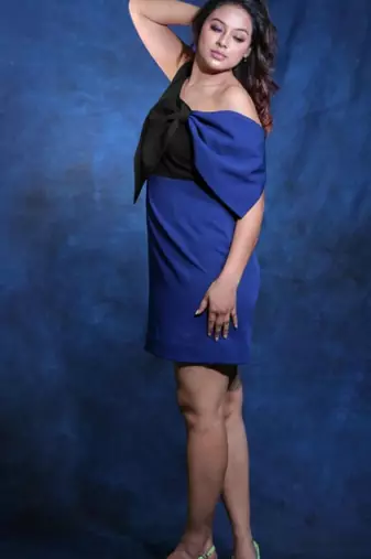 Blue & black bow work crepe sheath mini dress