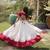 WHITE & MAROON lotus Flower Gota & Mirror Lace Work Roman Flared Lehenga With Kutchi Gamthi Blouse Set