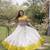 White & Lemon Yellow Lotus Flower Gota & Mirror Lace Work Roman Flared Lehenga With Kutchi Gamthi Blouse Set