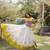 White & Lemon Yellow Lotus Flower Gota & Mirror Lace Work Roman Flared Lehenga With Kutchi Gamthi Blouse Set