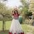 WHITE & MAROON lotus Flower Gota & Mirror Lace Work Roman Flared Lehenga With Kutchi Gamthi Blouse Set
