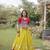 OLIVE GREEN & MAROON lotus Flower Gota & Mirror Lace Work Roman Flared Lehenga With Kutchi Gamthi Blouse Set