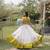 White & Lemon Yellow Lotus Flower Gota & Mirror Lace Work Roman Flared Lehenga With Kutchi Gamthi Blouse Set