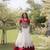WHITE & MAROON lotus Flower Gota & Mirror Lace Work Roman Flared Lehenga With Kutchi Gamthi Blouse Set