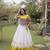 White & Lemon Yellow Lotus Flower Gota & Mirror Lace Work Roman Flared Lehenga With Kutchi Gamthi Blouse Set