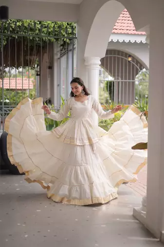 Ivory Elegant Cora Cotton Gota-Patti & Lace Work Lehenga Choli Set for Women