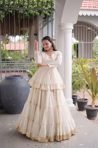 Ivory Elegant Cora Cotton Gota-Patti & Lace Work Lehenga Choli Set for Women