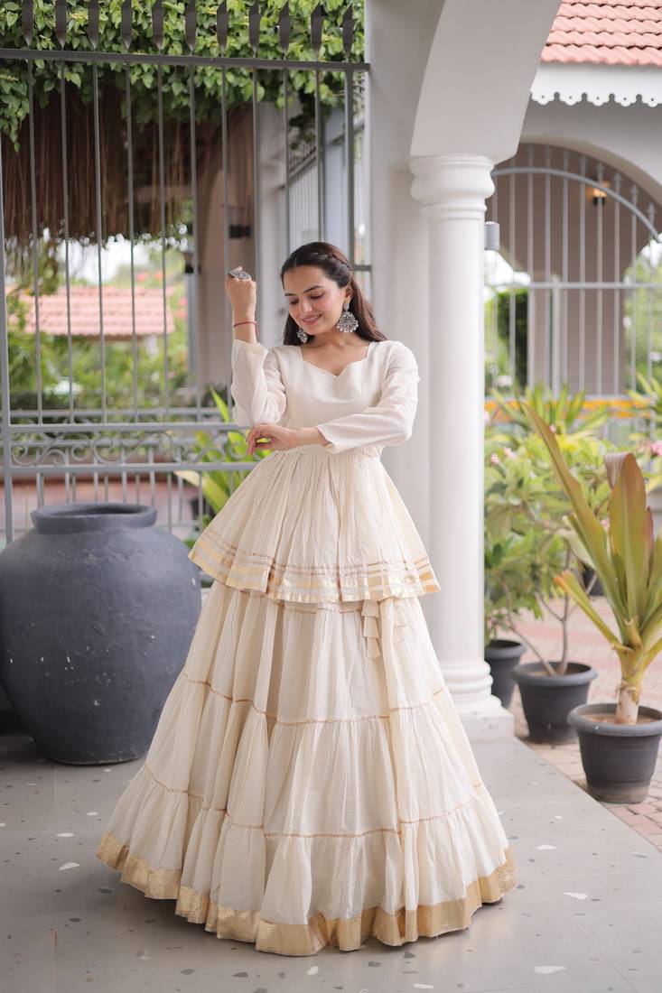 Ivory Elegant Cora Cotton Gota-Patti & Lace Work Lehenga Choli Set for Women