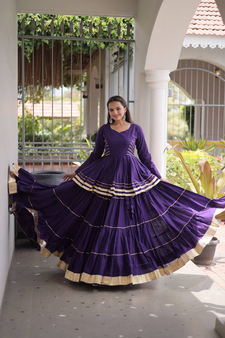 Royal Purple Elegant Cora Cotton Gota-Patti & Lace Work Lehenga Choli Set for Women