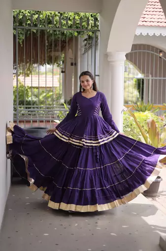 Royal Purple Elegant Cora Cotton Gota-Patti & Lace Work Lehenga Choli Set for Women