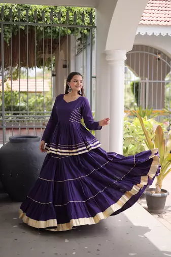 Royal Purple Elegant Cora Cotton Gota-Patti & Lace Work Lehenga Choli Set for Women