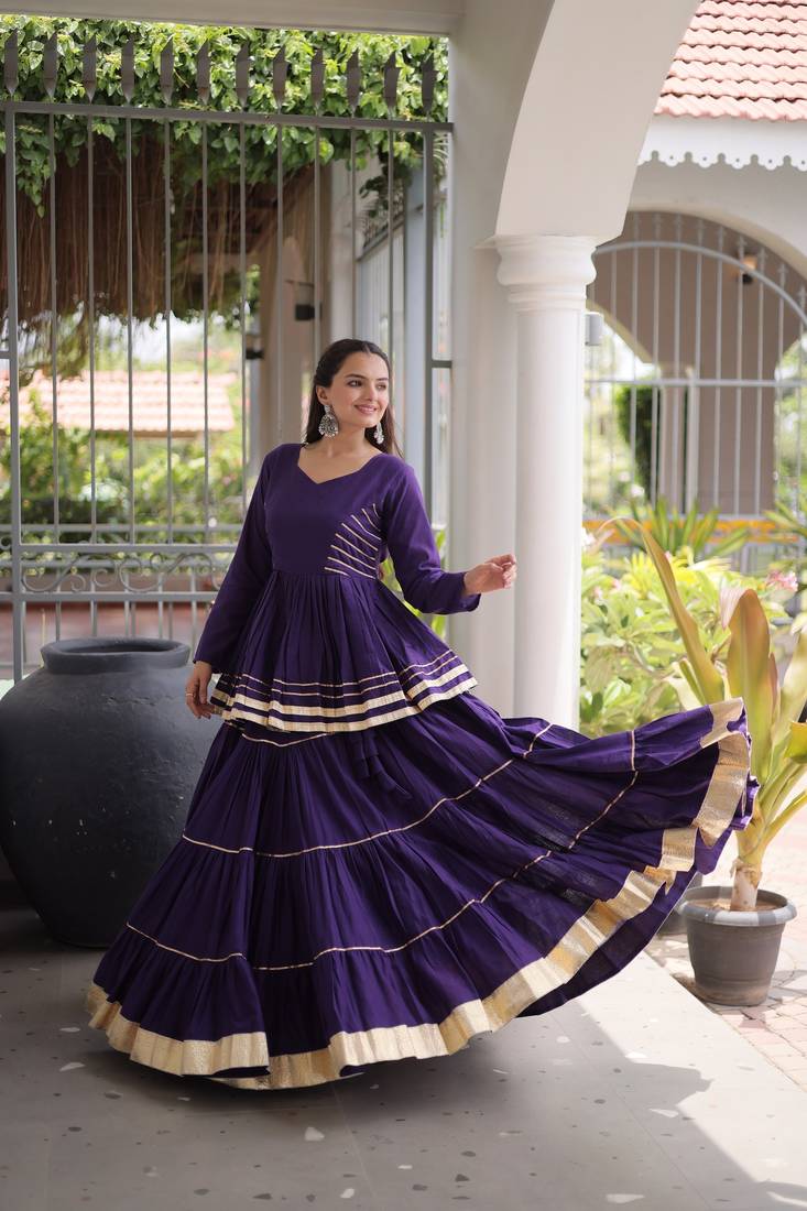 Royal Purple Elegant Cora Cotton Gota-Patti & Lace Work Lehenga Choli Set for Women