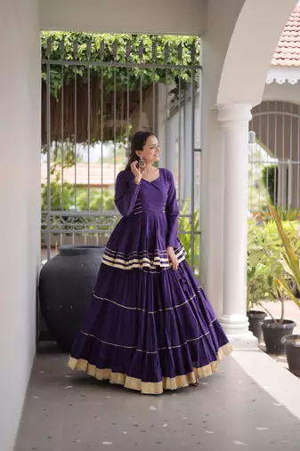 Royal Purple Elegant Cora Cotton Gota-Patti & Lace Work Lehenga Choli Set for Women