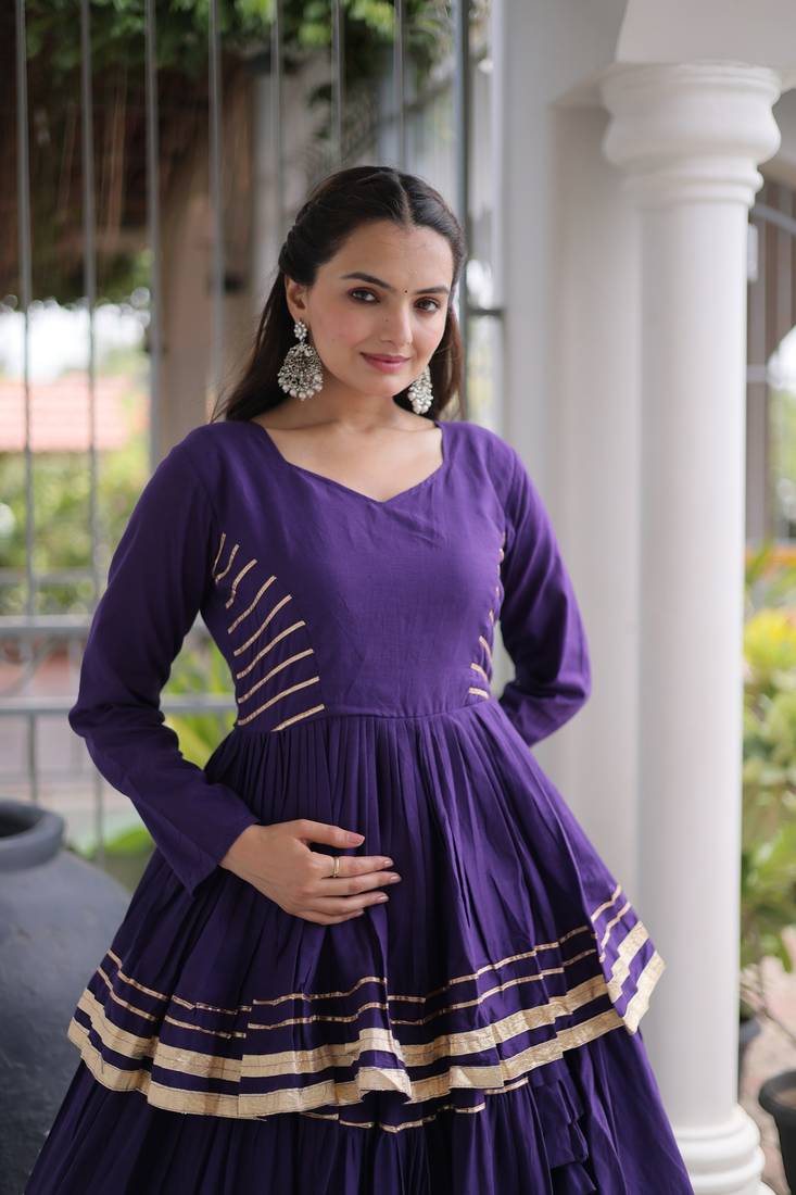 Royal Purple Elegant Cora Cotton Gota-Patti & Lace Work Lehenga Choli Set for Women