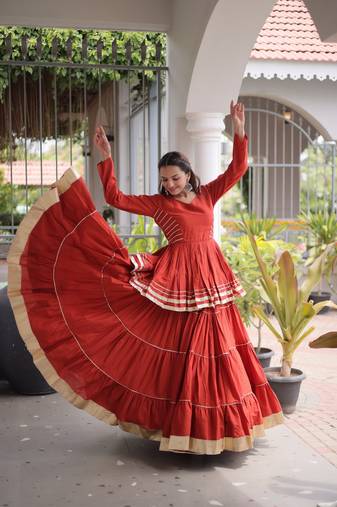 Brick Orange Elegant Cora Cotton Gota-Patti & Lace Work Lehenga Choli Set for Women