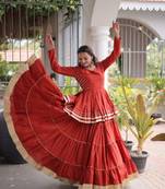 Brick Orange Elegant Cora Cotton Gota-Patti & Lace Work Lehenga Choli Set for Women