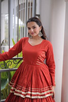 Brick Orange Elegant Cora Cotton Gota-Patti & Lace Work Lehenga Choli Set for Women 5
