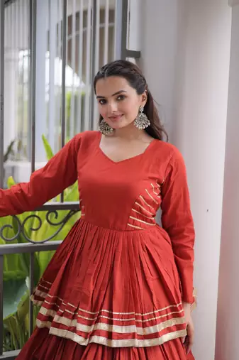 Brick Orange Elegant Cora Cotton Gota-Patti & Lace Work Lehenga Choli Set for Women