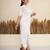 White floral applique crepe asymmetric midi dress for women