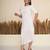 White floral applique crepe asymmetric midi dress for women