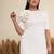 White floral applique crepe asymmetric midi dress for women