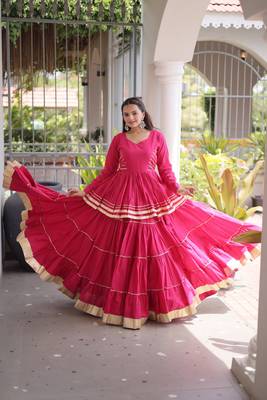 Magenta Pink Elegant Cora Cotton Gota-Patti & Lace Work Lehenga Choli Set for Women 1