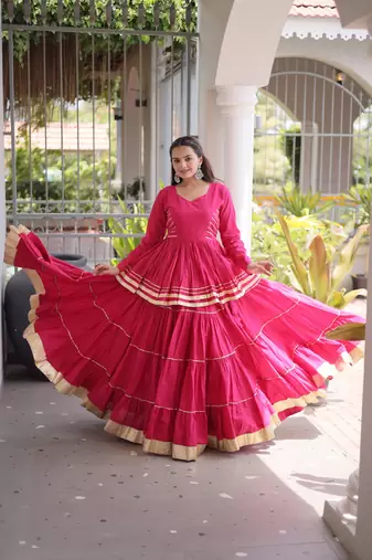 Magenta Pink Elegant Cora Cotton Gota-Patti & Lace Work Lehenga Choli Set for Women