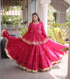 Magenta Pink Elegant Cora Cotton Gota-Patti & Lace Work Lehenga Choli Set for Women