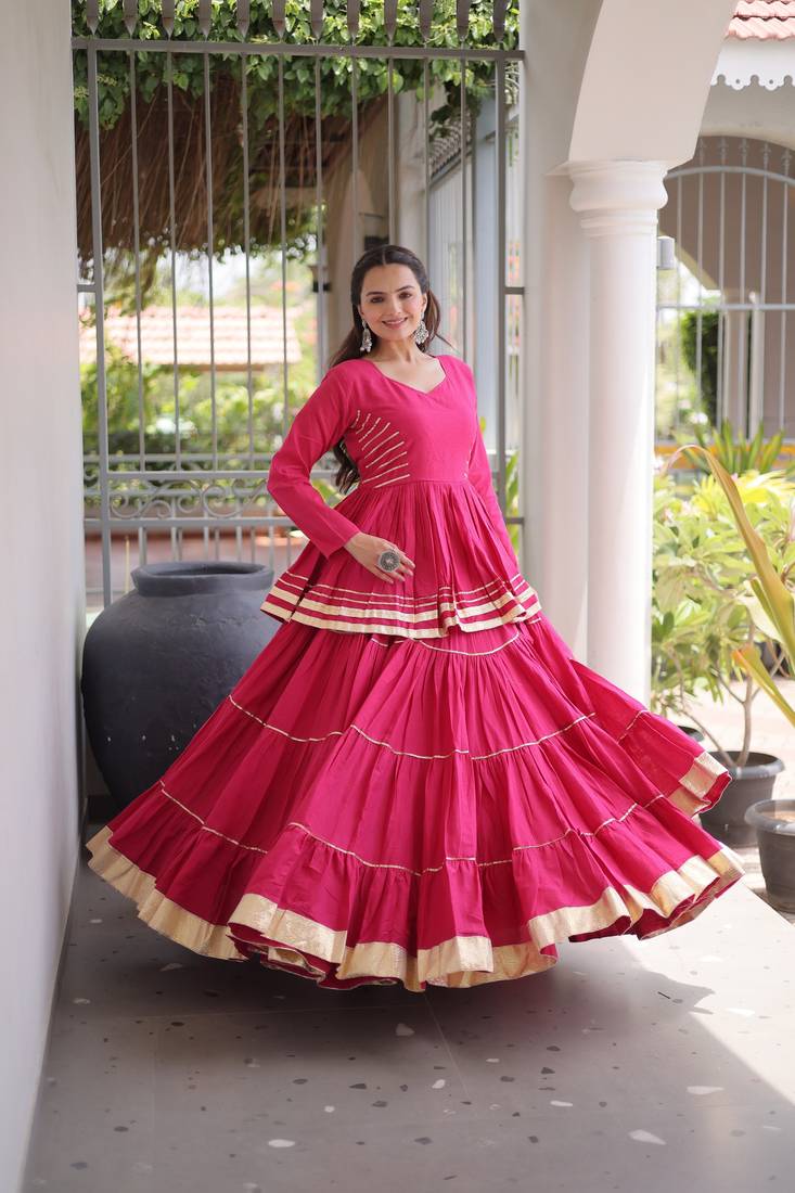 Magenta Pink Elegant Cora Cotton Gota-Patti & Lace Work Lehenga Choli Set for Women