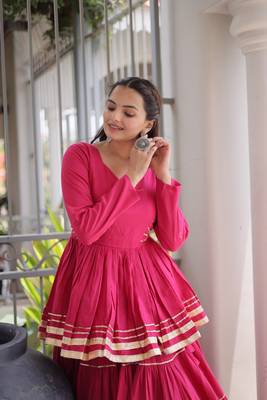 Magenta Pink Elegant Cora Cotton Gota-Patti & Lace Work Lehenga Choli Set for Women 4